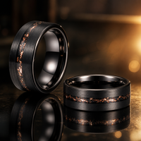 Bague de mariage pour homme en tungstène brossé noir avec incrustation de feuille d'or rose vibrante, largeur classique, ajustement confortable, bijoux de gros