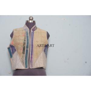 Veste gilet kantha vintage traditionnelle faite à la main, tricotée 100% coton pur, boutonnée, respirante, séchage rapide, automne été, pour femme - Product Image 2
