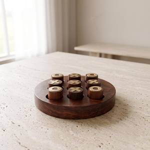 Jeu de Tic Tac Toe en bois rond fait main, Décoration de table basse, Jouet de puzzle pour adultes et enfants - Product Image 3