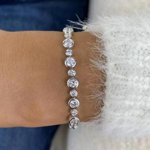 Pulsera de Diamantes con Corte Redondo y Engaste de Bisel, Oro Sólido, Clásica, Elegante, Joyería Fina de Lujo, Regalo de Boda - Product Image 1