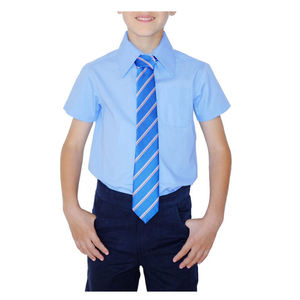 Camisa de Uniforme Escolar para Niños de Primaria, Azul, Manga Corta, Poliéster/Algodón Oxford con Detección de Agujas, Unisex - Product Image 1