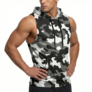 Wholesale Custom Men's High Quality Camo Printed Sleeveless Hoodie Gym Fitness Tank Top Activewear Stylish Soft Hooded Tank Tops - Product Image 6