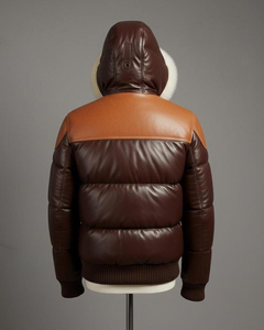 Veste d'hiver matelassée en cuir véritable pour homme avec capuche en fourrure et fermeture éclair, isolée - Product Image 2