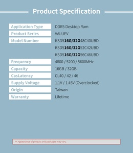 32GB DDR5 5600MTs Udimm PC5 44800 PC de escritorio Memoria RAM - Product Image 6