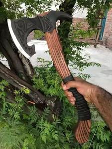 <b>Large</b> Norse Viking <b>Axe</b> Double-Headed Forged Carbon Steel Blade Wood Handle Functional Battle <b>Axe</b> for Camping - Product Image 3