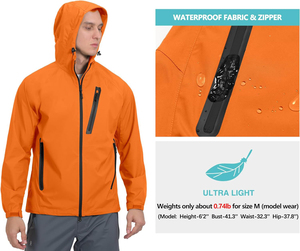 Winter <b>Men's</b> Hooded Waterproof Windproof Outdoor <b>Rain</b> <b>Jacket</b> <b>Lightweight</b> Breathable Front Design - Product Image 4