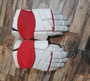 Ice Hockey Gloves Breathable White Red Full Finger <b>Hook</b> and Loop Closure Unisex Polyester Sports Protection - Product Image 2
