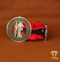 Montre de luxe haut de gamme pour homme avec cadran chronographe, boîtier doré, bracelet rouge, détails étincelants, montre-bracelet tendance pour la vente en gros