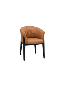 Chaise de salle à manger contemporaine en cuir avec dossier plissé, pieds en bois noir, chaise d'appoint moderne sans accoudoirs pour salle à manger - Product Image 5