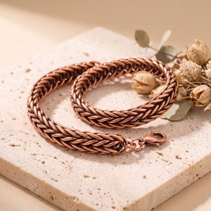 Bracelet artisanal en cuivre pur antique, chaîne de blé massive, bijoux de guérison en cuivre, tressage Franco, pour hommes et femmes, fermoir mousqueton OEM - Product Image 4
