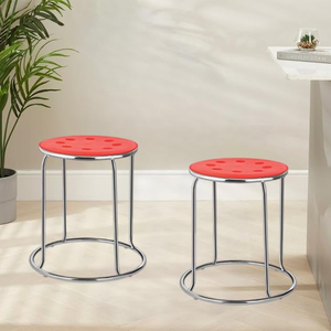 Portable <b>Plastic</b> <b>Stool</b> Chrome Metal Frame Lightweight Multipurpose Furniture Decoration Home Use Modern Design Living Room - Product Image 1