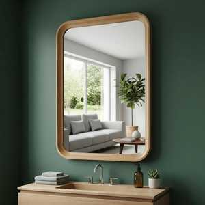 Orion Handicraft Modern Rounded Corner Solid Wood Eco-Friendly Handmade <b>Wall</b> <b>Mirror</b> <b>Rectangular</b> Timber Frame Bathroom <b>Mirror</b> - Product Image 5