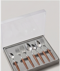 Ensemble de couverts minimalistes avec manches en bois, acier inoxydable poli miroir, pour table de mariage. - Product Image 6