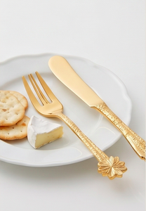 Ensemble de couverts plaqués or avec manche floral, cuillère, fourchette, couteau, métal, design glamour, pour la vaisselle de mariage - Product Image 5
