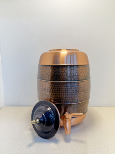 Premium Multi-Texture Pure <b>Copper</b> Water Dispenser Tank 11L Barrel Shape Hammered Mosaic Matka Leakproof Water Camper with Tap - Product Image 3