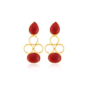 Handmade <b>Red</b> Hydro Gemstone Brass <b>Drop</b> <b>Earrings</b> with Bezel Setting Gold Plated Fashion Jewelry for Women by Shilpi Impex - Product Image 1