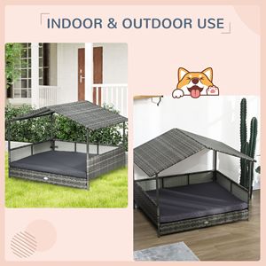 Cuccia per Cani da Esterno in Rattan Grigio con Tettoia, Cuscino Morbido e Copertura Rimovibile per Cani di Taglia Media e Grande - Product Image 4