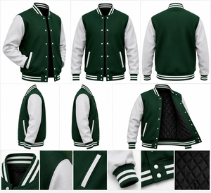 Veste universitaire verte pour homme, décontractée, boutonnée, couleur unie, 100 % fibre de polyester, coupe-vent, style urbain, à capuche, pour l'automne, coupe classique - Product Image 6