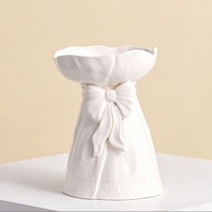 Newest Design White Porcelain <b>Vase</b> With Bow Design Matte Finish Shabby Chic Tabletop Decor 8-16 Inches - Product Image 4