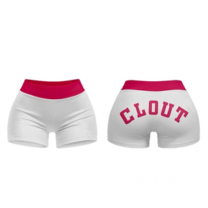 Shorts deportivos para mujer, de tela sin costuras, con cintura azul, logotipo impreso en serigrafía, transferencia térmica, personalizables, ajuste atlético. - Product Image 3