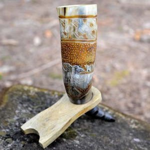 Mug en corne gravé UO pour boissons, bière, champagne, vin, service de bar, restaurant, utilisation en corne de Viking - Product Image 1