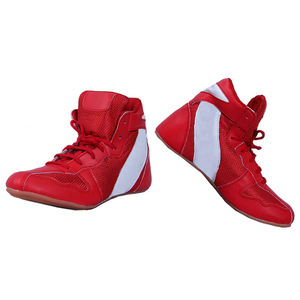 Red High Top Boxing <b>Shoes</b> Breathable Lace-Up Leather Kickboxing Training <b>Shoes</b> for Adults Martial Arts - Product Image 1