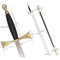 Épée Cérémonielle Universelle avec Poignée Noire et Dorée et Fourreau Noir pour Uniformes de Garde d'Honneur et de Parade Maçonniques