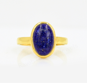 10x14mm Oval Shape <b>Lapis</b> <b>Lazuli</b> Gemstone 925 Sterling Silver 18K Gold Plated Bezel Setting Handmade Fashion <b>Ring</b> For Women Gift - Product Image 1