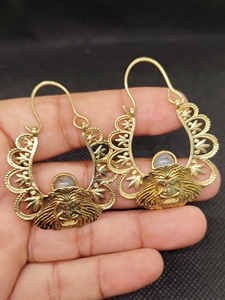 labradorite Export Brass Gemstone Drop Earrings Bulk Handcrafted Gold Plated Finish Pattern Bezel - Product Image 2