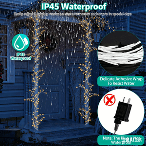 Guirnalda de Abedul Iluminada con 144 LED Blanco Cálido de 7.87 pies, IP45 Impermeable, Ramas Flexibles, 8 Modos, Control Remoto, Guirnaldas Navideñas - Product Image 6