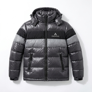 Veste matelassée à capuche noire et grise pour homme, manteau d'hiver chaud, veste d'extérieur, vente en gros ONE APEX Apparel - Product Image 1