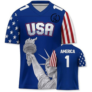 Maillot de football américain personnalisé sublimé pour homme, bleu, manches courtes, nom du joueur et nom de l'équipe, 100 % polyester, imprimé drapeau - Product Image 6
