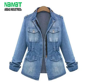 Premium Women Blue <b>Denim</b> <b>Jacket</b> Casual Slim Fit Utility Trucker Coat Fashion Long Sleeve Zip Up Outerwear Top Lady - Product Image 1