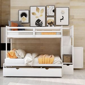 Letto a Castello Bianco Convertibile con Ripiani e Cassetti per Bambini - Product Image 2