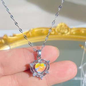 Collar con Forma de Corazón para Mujer en Acero Inoxidable 304 con Recubrimiento de Plata Blanca de 0.03µm y Circonitas Incrustadas en Cadena de Cable - Product Image 6