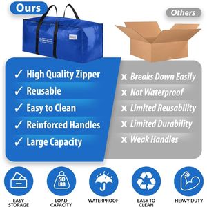 Heavy Duty <b>Moving</b> Bags with Backpack Straps Zippers & Handles Large Storage <b>Boxes</b> for College - Product Image 4