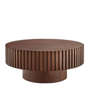 Table basse ronde en bois convertible moderne, design cannelé, meubles de salon faits à la main - Product Image 1