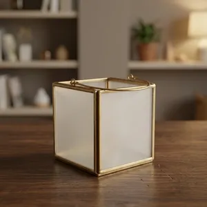Artisan Design Square <b>Brass</b> Frame Glass <b>Lantern</b> Votive Holder Handmade High Quality Home Decoration for Christmas Valentine's - Product Image 2