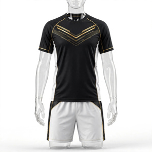 AMKOOR ENTERPRISES Unisex Black Gold Sports Jersey Set Breathable 100% Polyester Sublimation Print Adult <b>Athletic</b> Wear - Product Image 1