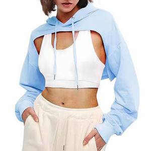 Sudadera Corta con Capucha para Mujer, Informal, de Manga Larga, Mezcla de Algodón, Suave, Transpirable, Cómoda, Estilo Urbano - Product Image 4