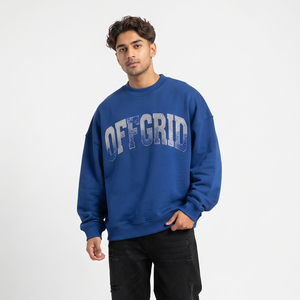 Sudaderas de Forro Polar con Pedrería para Hombre, Casuales, 100% Poliéster, Cuello Redondo, Manga Larga, Hombros Caídos, Corte Holgado - Product Image 1