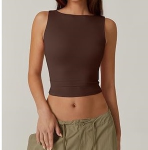 Servicio OEM: Tops cortos sin mangas personalizados, lisos, teñidos, con espalda hueca, camisetas sexys transpirables para fiesta de chicas - Product Image 5