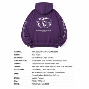 Sweat à capuche violet surdimensionné de qualité supérieure en molleton de coton épais, streetwear pour hommes, fabricant OEM personnalisé - Product Image 6