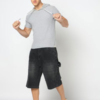 Shorts en jean coupe droite large 180g avec ceinture en dentelle noire et blanche, personnalisables, pour hommes, broderie streetwear, été 100% denim