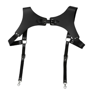 สายรัดหนังวีแกนแบบปรับได้พร้อมหัวเข็มขัดและคลิปหนีบ สไตล์พังก์ร็อก เหมาะสำหรับการสวมใส่แบบเลเยอร์  เข็มขัดหนังสีดำ  อุปกรณ์เสริมหนังสีดำ - Product Image 1