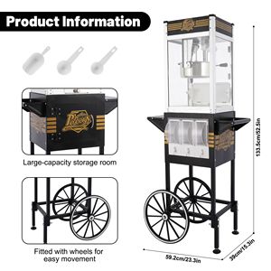Máquina de Palomitas Comercial de 12oz con Carrito, 3 Botones de Control, 3 Cajas de Almacenamiento de Dulces, 3 Pla-110V, Usada - Product Image 4