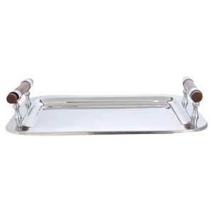 Plateau de service en argent au design moderne avec poignée, style du Golfe arabe, pour hôtel, restaurant, Noël - Product Image 1