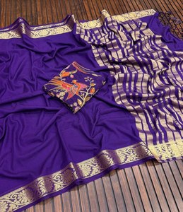 Colección Premium de Saris Étnicos con Borde de Tejido Jacquard, Acabado Teñido a Mano y Detalles de Borlas - Product Image 2