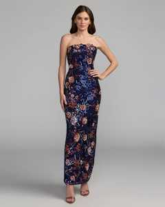 Elegant Strapless Sheath <b>Gown</b> <b>Floor</b>-<b>Length</b> Floral Embroidery Sequined Organza Dress - Product Image 1