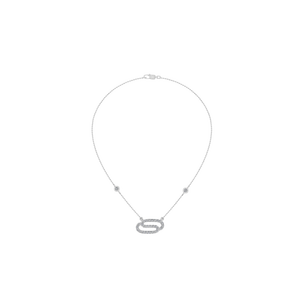Collier pendentif en diamant naturel en forme de boucle infinie pour femmes, chaîne en or blanc 14 carats de luxe, serti de diamants, bijoux fins en argent sterling - Product Image 1